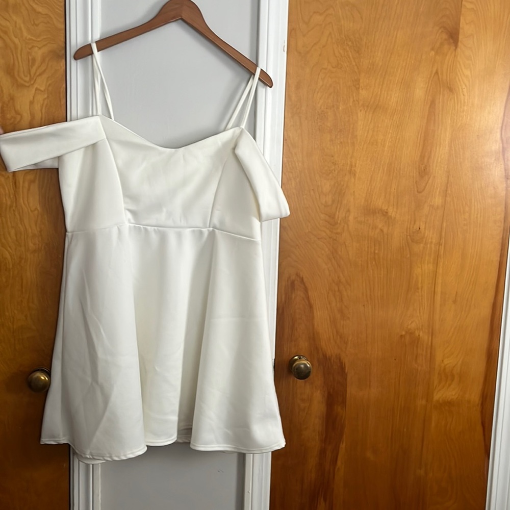 Boohoo open shoulder white skater dress